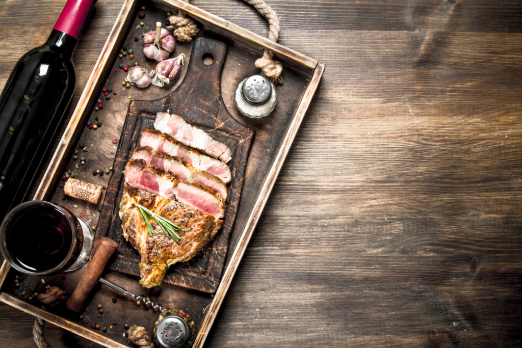 steak and wine